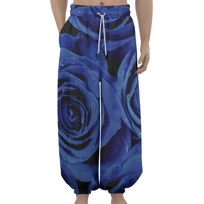 Royal Blue Rose Print Lantern Pants