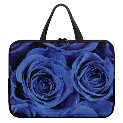 Royal Blue Rose Print Laptop Sleeve With Handle