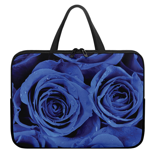 Royal Blue Rose Print Laptop Sleeve With Handle