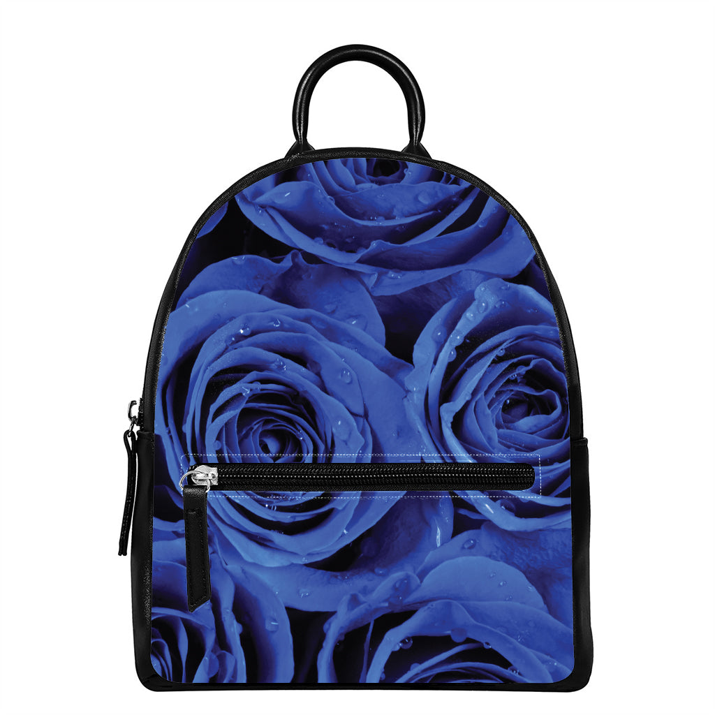 Royal Blue Rose Print Leather Backpack