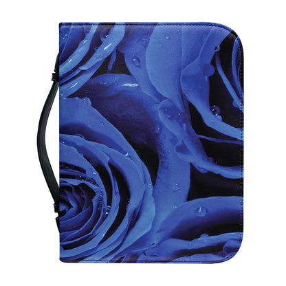 Royal Blue Rose Print Leather Bible Cover