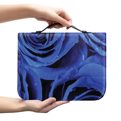 Royal Blue Rose Print Leather Bible Cover