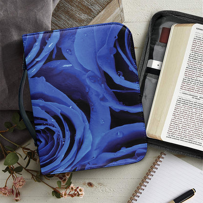 Royal Blue Rose Print Leather Bible Cover