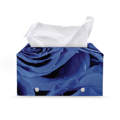 Royal Blue Rose Print Leather Tissue Box Cover