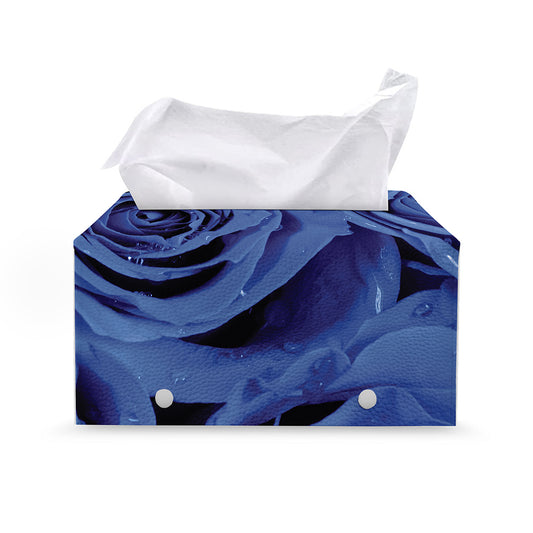 Royal Blue Rose Print Leather Tissue Box Cover