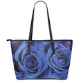 Royal Blue Rose Print Leather Tote Bag With Zipper