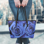 Royal Blue Rose Print Leather Tote Bag