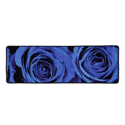 Royal Blue Rose Print Long Kitchen Mat