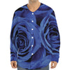 Royal Blue Rose Print Long Sleeve Baseball Jersey