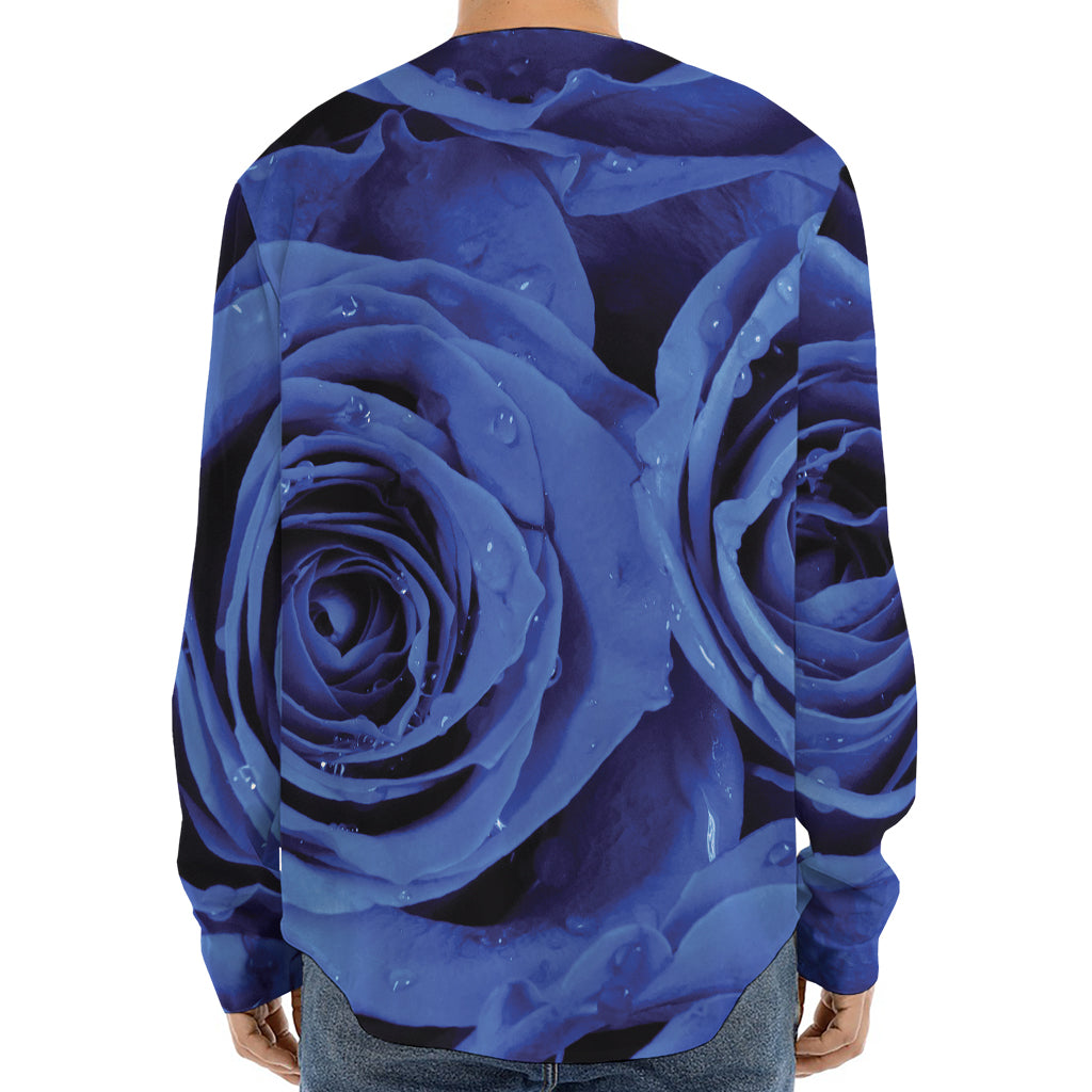 Royal Blue Rose Print Long Sleeve Baseball Jersey