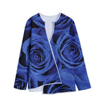 Royal Blue Rose Print Long Sleeve Short Coat