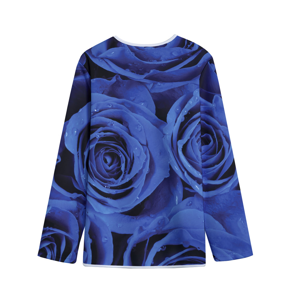 Royal Blue Rose Print Long Sleeve Short Coat