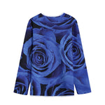 Royal Blue Rose Print Long Sleeve Short Coat