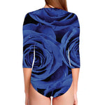 Royal Blue Rose Print Long Sleeve Swimsuit
