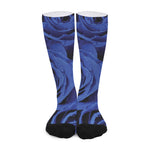 Royal Blue Rose Print Long Socks