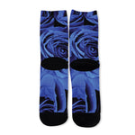 Royal Blue Rose Print Long Socks