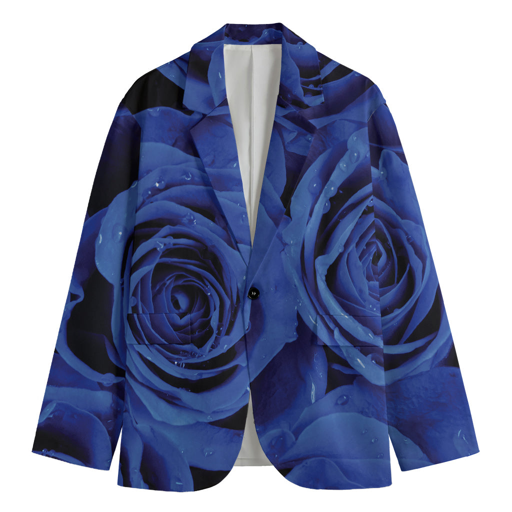 Royal Blue Rose Print Men's Blazer