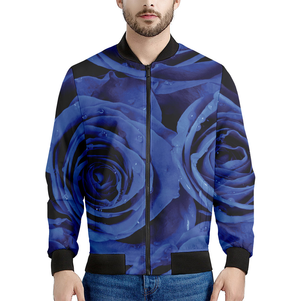 Royal Blue Rose Print Men's Bomber Jacket