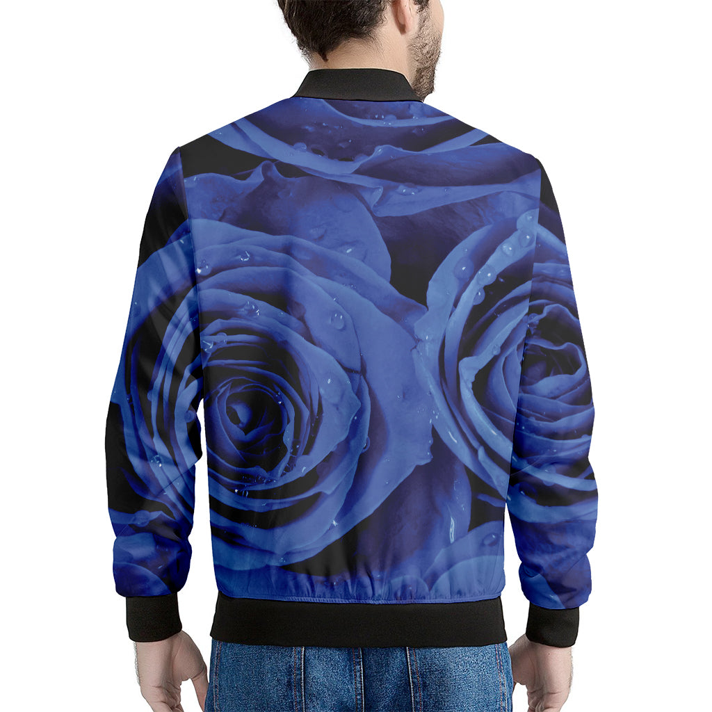 Royal Blue Rose Print Men's Bomber Jacket