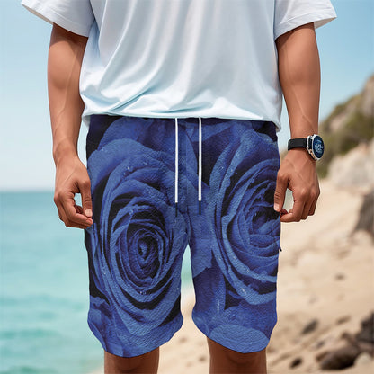 Royal Blue Rose Print Men's Cargo Shorts