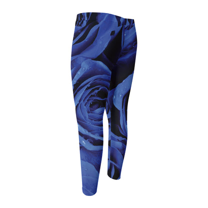 Royal Blue Rose Print Men's Compression Pants