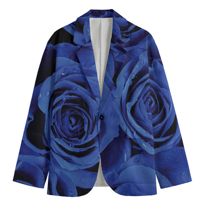 Royal Blue Rose Print Men's Cotton Blazer