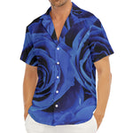 Royal Blue Rose Print Men's Deep V-Neck Shirt