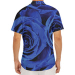Royal Blue Rose Print Men's Deep V-Neck Shirt