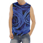 Royal Blue Rose Print Men's Fitness Tank Top