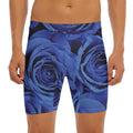 Royal Blue Rose Print Men's Long Boxer Briefs