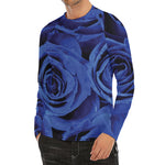 Royal Blue Rose Print Men's Long Sleeve Rash Guard