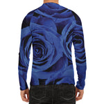Royal Blue Rose Print Men's Long Sleeve Rash Guard