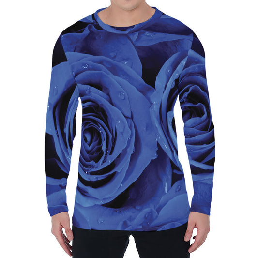 Royal Blue Rose Print Men's Long Sleeve T-Shirt