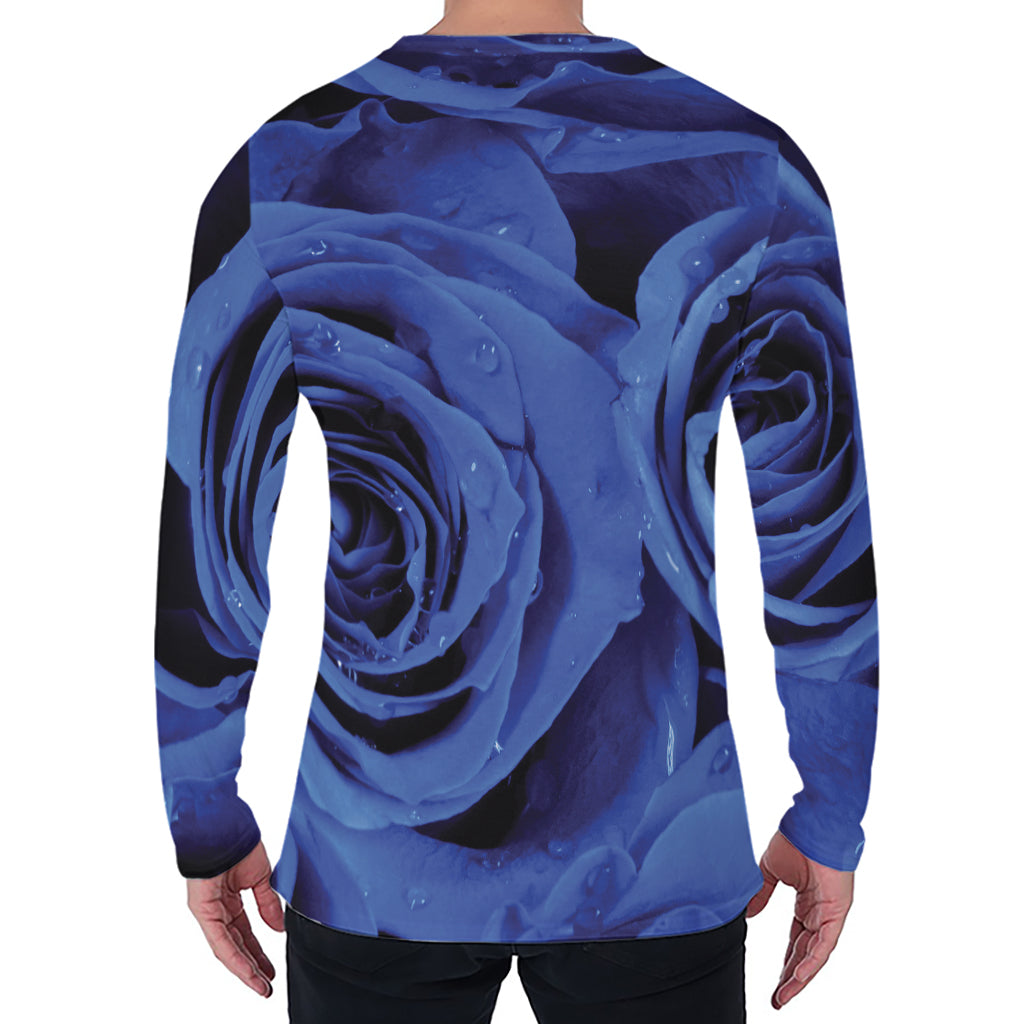 Royal Blue Rose Print Men's Long Sleeve T-Shirt