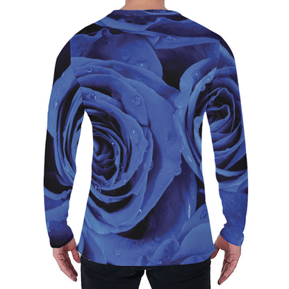 Royal Blue Rose Print Men's Long Sleeve T-Shirt