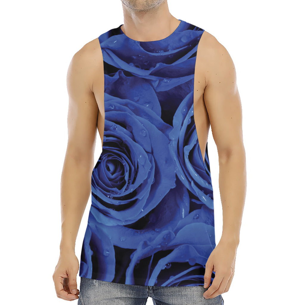 Royal Blue Rose Print Men's Muscle Tank Top