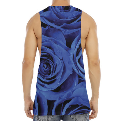 Royal Blue Rose Print Men's Muscle Tank Top