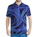 Royal Blue Rose Print Men's Polo Shirt