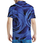 Royal Blue Rose Print Men's Polo Shirt