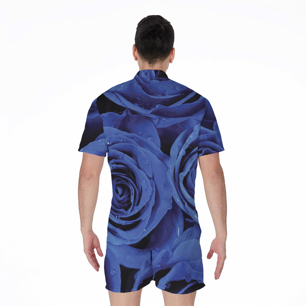 Royal Blue Rose Print Men's Rompers