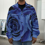 Royal Blue Rose Print Men's Shirt Jacket