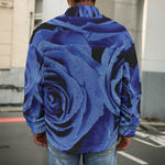Royal Blue Rose Print Men's Shirt Jacket