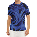 Royal Blue Rose Print Men's Short Sleeve Rash Guard