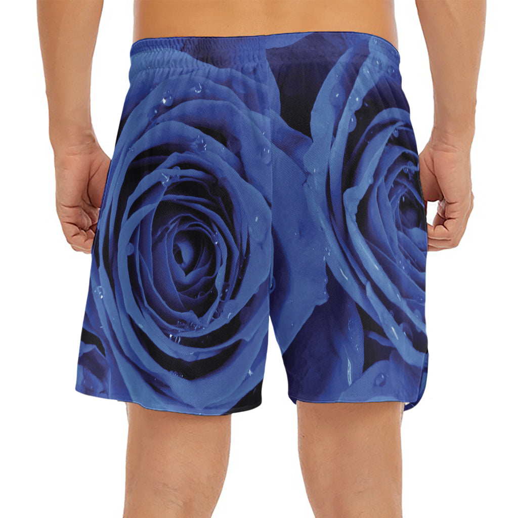 Royal Blue Rose Print Men's Split Running Shorts