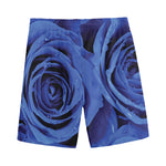 Royal Blue Rose Print Men's Sports Shorts