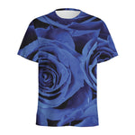 Royal Blue Rose Print Men's Sports T-Shirt