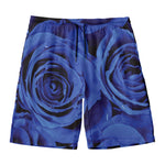 Royal Blue Rose Print Men's Swim Trunks