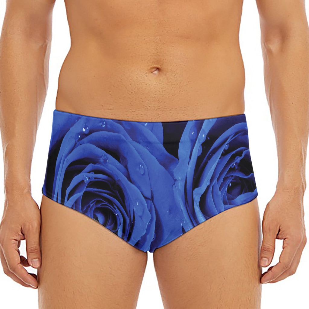Royal Blue Rose Print Men's Triangle Swim Briefs