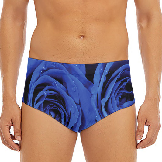Royal Blue Rose Print Men's Triangle Swim Briefs