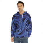 Royal Blue Rose Print Men's Velvet Pullover Hoodie
